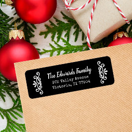 Etiqueta Rótulos de Endereço de Devolução de Flourish Black