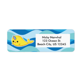 Etiqueta Rótulos de Endereço do Kawaii Narwhal Amarelo