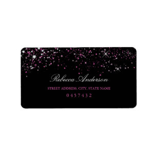 Etiqueta Rótulos de Endereço Preto Rosa Brilho Brilhante Sw