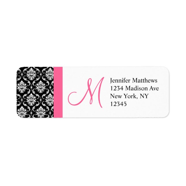 Etiqueta Rótulos de endereço rosa monograma Damask (Frente)