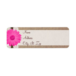 Etiqueta Rótulos de Endereço Rustic Hot Pink Gerber Daisy R