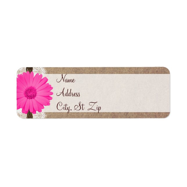 Etiqueta Rótulos de Endereço Rustic Hot Pink Gerber Daisy R (Frente)