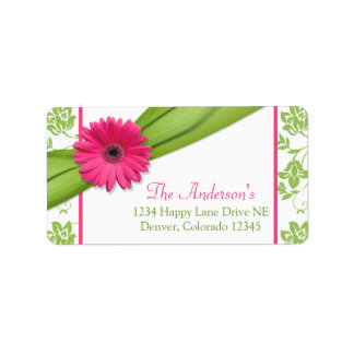 Etiqueta Rótulos de Endereços Florais de Pink Daisy Green