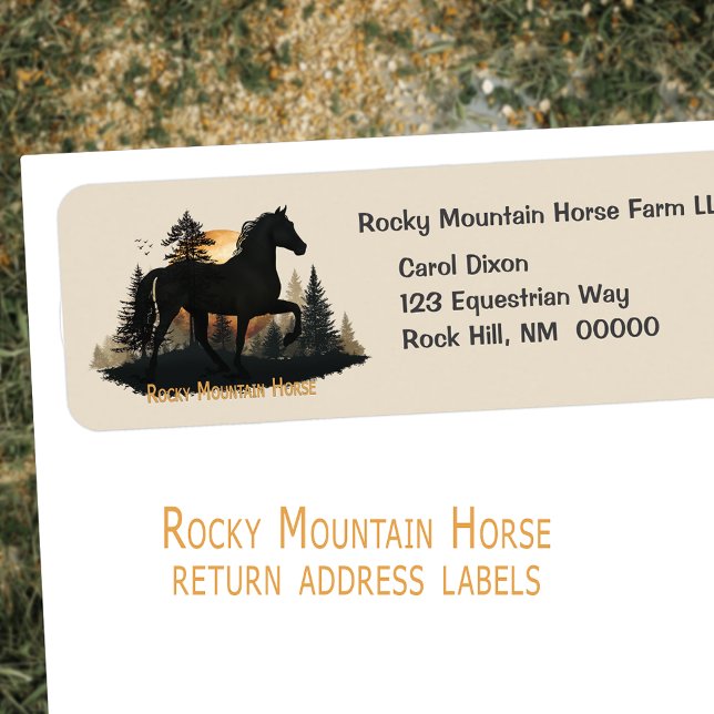 Etiqueta Rótulos de Endereços Rústicos dos Cavalos Rústicos (Rustic Rocky Mountain Horse Sunset Address Labels)