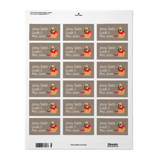 Etiqueta Rótulos de livros escolares para cachorros de meni (Toda a folha)