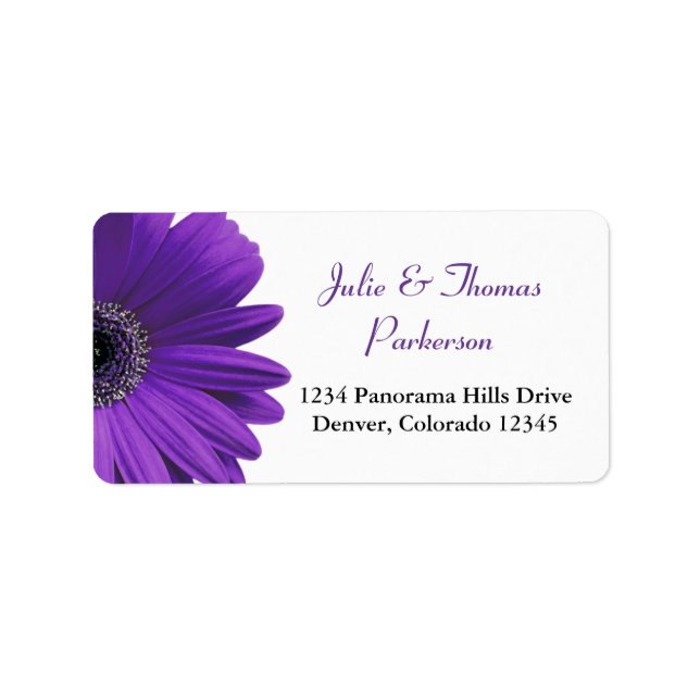 Etiqueta Rótulos de Morada de Casamento de Gerbera Daisy, R (Frente)