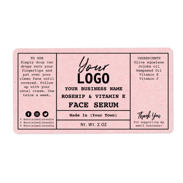 Etiqueta Rótulos de Serum de Rosehip de Papel Cor-de-Rosa E (Frente)