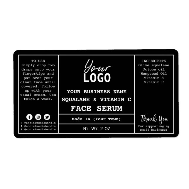 Etiqueta Rótulos de Serum Moderno Preto (Frente)
