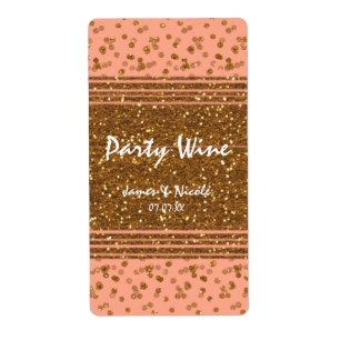 Etiqueta Rótulos de Vinho Chic Peachy Pink & Gold Confetti 