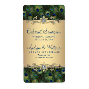 Etiqueta Rótulos de Vinho de Casamento Pavão Dourado
