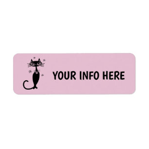 ETIQUETA RÓTULOS RETRO BLACK ATOMIC CAT RETURN ADDRESS