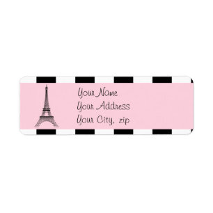 Etiqueta Rótulos Rosa Claro Preto Branco Torre Eiffel Paris