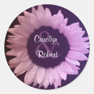 Etiqueta roxa cor-de-rosa do casamento do girassol