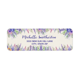 Etiqueta Roxo Azul Floral Elegante Botânico Flor Silvestre