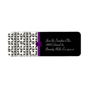 Etiqueta Roxo branco preto bolinhas drapejadas