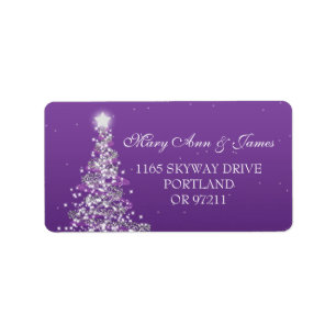 Etiqueta Roxo do endereço do casamento do Natal