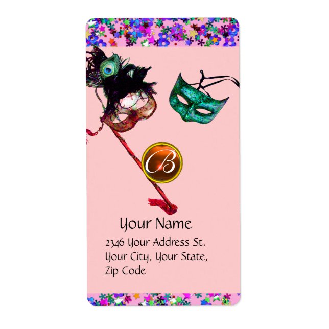 Etiqueta Roxo do monograma da gema dos confetes do (Frente)