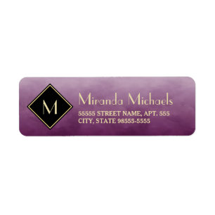 Etiqueta Roxo escovado elegante com monograma Dourado