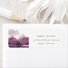 Etiqueta Roxo Lilac Watercolor Mountain Lake Address