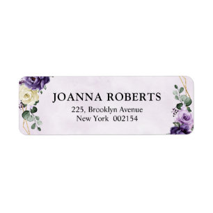 Etiqueta Roxo Plum Ivory Dourado Floral Casamento Geométric