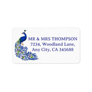 Etiqueta Royal Blue Peacock Wedding Return Address Label