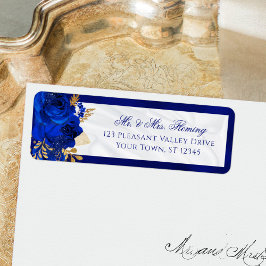 Etiqueta Royal Blue White Floral Wedding Endereço de devolu