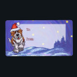 Etiqueta Rua Bernard Christmas<br><div class="desc">Desfile de animais Santo festivo Bernard Dog presentes de Natal e Acessórios trazidos para você pela Imagine isso! Design apresenta a nossa arte original de uma Rua branca e marrom giro. O cão Bernard decolou para as férias com um chapéu vermelho brilhante de Papai Noel na cabeça e uma coroa...</div>