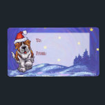 Etiqueta Rua Bernard Christmas<br><div class="desc">Desfile de animais Santo festivo Bernard Dog presentes de Natal e Acessórios trazidos para você pela Imagine isso! Design apresenta a nossa arte original de uma Rua branca e marrom giro. O cão Bernard decolou para as férias com um chapéu vermelho brilhante de Papai Noel na cabeça e uma coroa...</div>