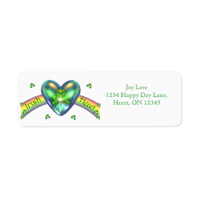 Etiqueta Rua. Patricks Day Irish Shamrock Heart (Frente)