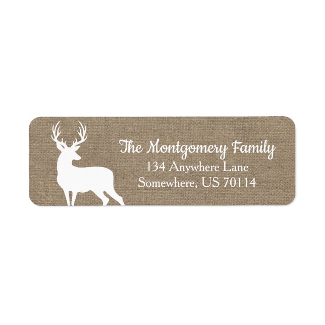 Etiqueta Rusland White Deer Faux Burlap (Frente)