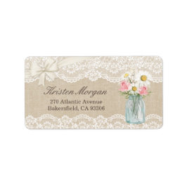 Etiqueta Russo Chic Ivory Burlap Lace Floral Mason Jar