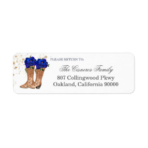 Etiqueta Russo Cowboy Boots Blue Rosa Endereço de devolução
