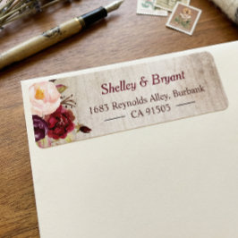 Etiqueta Russo Woodgrain Parece Borgonha Blush Floral