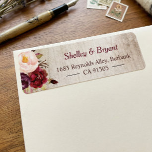 Etiqueta Russo Woodgrain Parece Borgonha Blush Floral