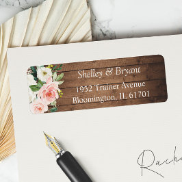 Etiqueta Rustic Barn Wood Blush White Floral Address
