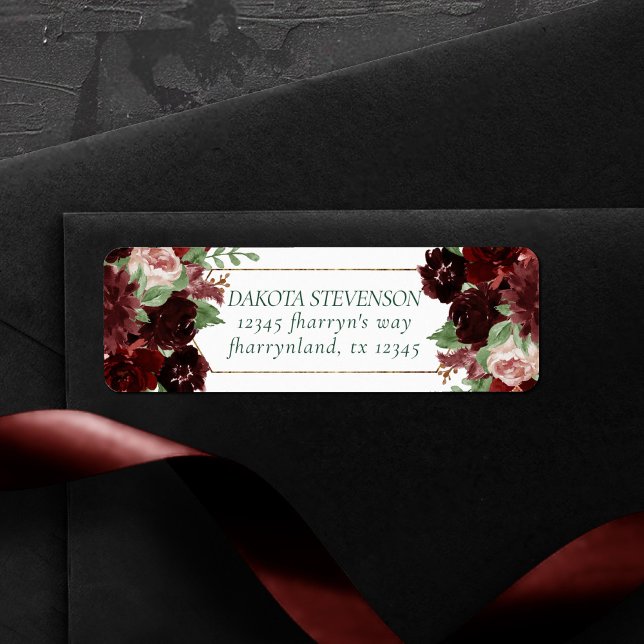 Etiqueta Rustic Blooms | Terracotta e Marsala Red Address (Criador carregado)