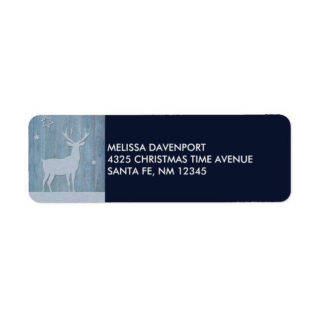 Etiqueta Rustic Blue Wood Reindet — Natal (Frente)