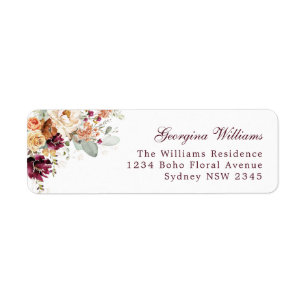 Etiqueta Rustic Boho Burgundy Orange Floral Address