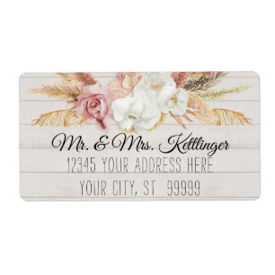 Etiqueta Rustic Boho Pampas Palm Blush Floral Greenery Made