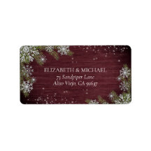 Rustic Burgundy Snowflake Pine Winter Address