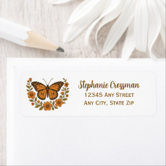Etiqueta Rustic Butterfly Floral Wreath return address