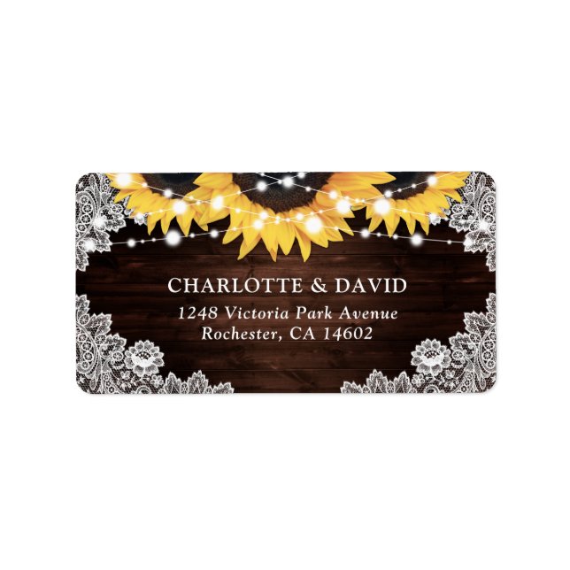 Etiqueta Rustic Chic Wood Lace Sunflower Endereço (Frente)