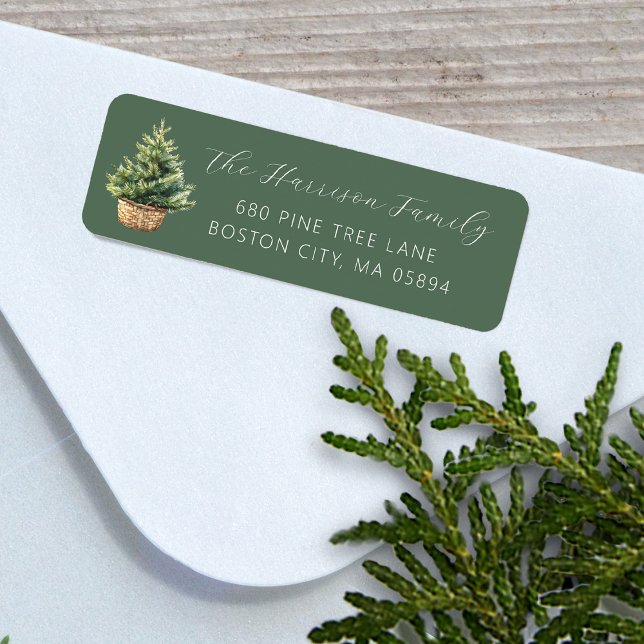 Etiqueta Rustic Christmas Tree In Basket Address (Rustic Christmas Tree In Basket Address Label)