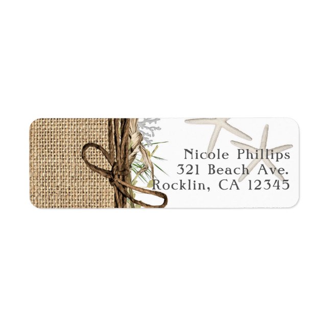 Etiqueta Rustic Coastal Beach Starfish Burlap & Greenery (Frente)
