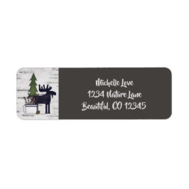 Etiqueta Rustic Country Moose on Birch Background Address