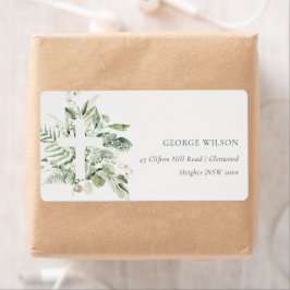 Etiqueta Rustic Green Eucalyptus Fern Foliage Endereço Cruz
