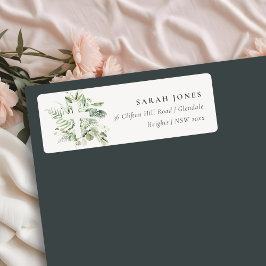 Etiqueta Rustic Green Eucalyptus Fern Foliage Endereço Cruz