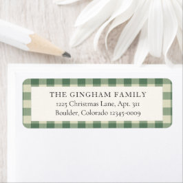 Etiqueta Rustic Green Gingham Christmas Return Address