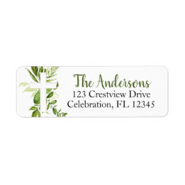 Etiqueta Rustic Greenery Cross Baptism Endereço de Regresso