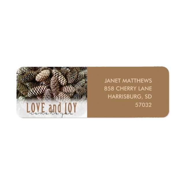 Etiqueta Rustic Holiday Love and Joy Pine Cone (Frente)